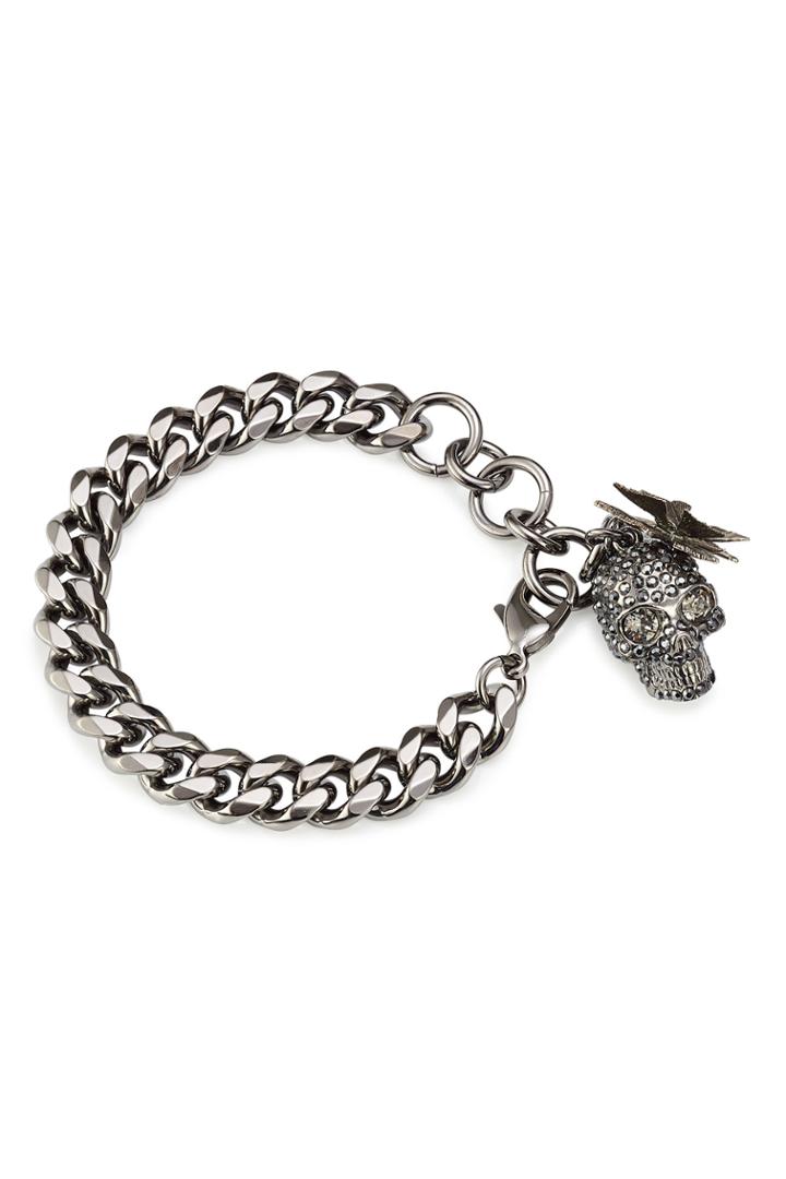 Alexander Mcqueen Alexander Mcqueen Bracelet With Embellished Skull - Black