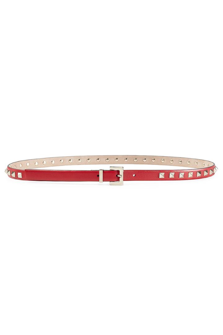 Valentino Valentino Slim Leather Rockstud Belt - Red