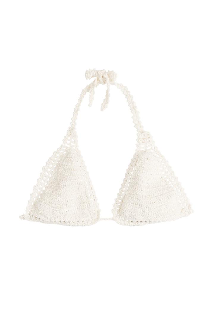 She Made Me She Made Me Crochet Triangle Bikini Top - Beige