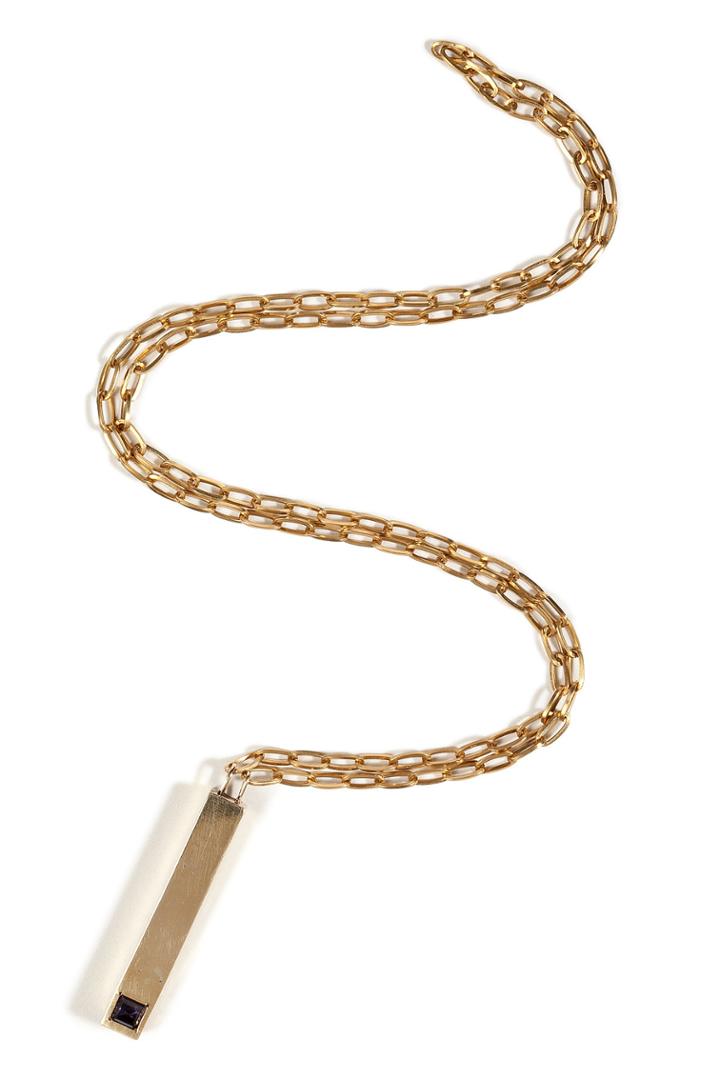 Aesa Aesa Bronze Finger Of Yod Necklace With Lolite Stone - Gold
