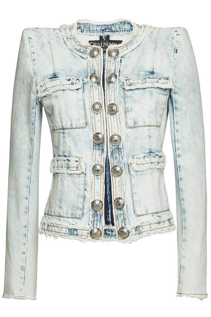 Balmain Balmain Distressed Denim Blazer With Embossed Buttons