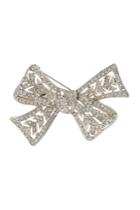 Kenneth Jay Lane Kenneth Jay Lane Crystal Embellished Bow Brooch - Silver