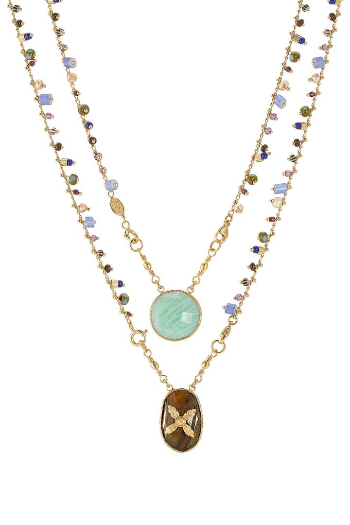 Gas Bijoux Gas Bijoux Scapulaire Serti 24kt Gold Plated Necklace With Quartz - Orange