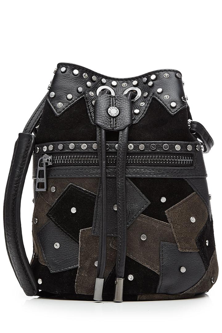 Zadig & Voltaire Zadig & Voltaire Embellished Suede And Leather Shoulder Bag - Black