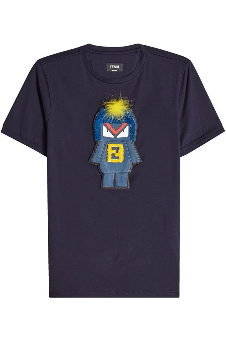 Fendi Fendi Monster Cotton T-shirt With Fox Fur