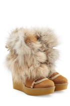 Chloé Chloé Wedge Boots With Fur - Camel