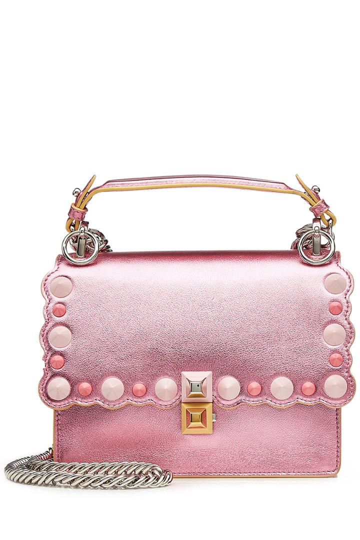 Fendi Fendi Mini Kan I Metallic Leather Shoulder Bag