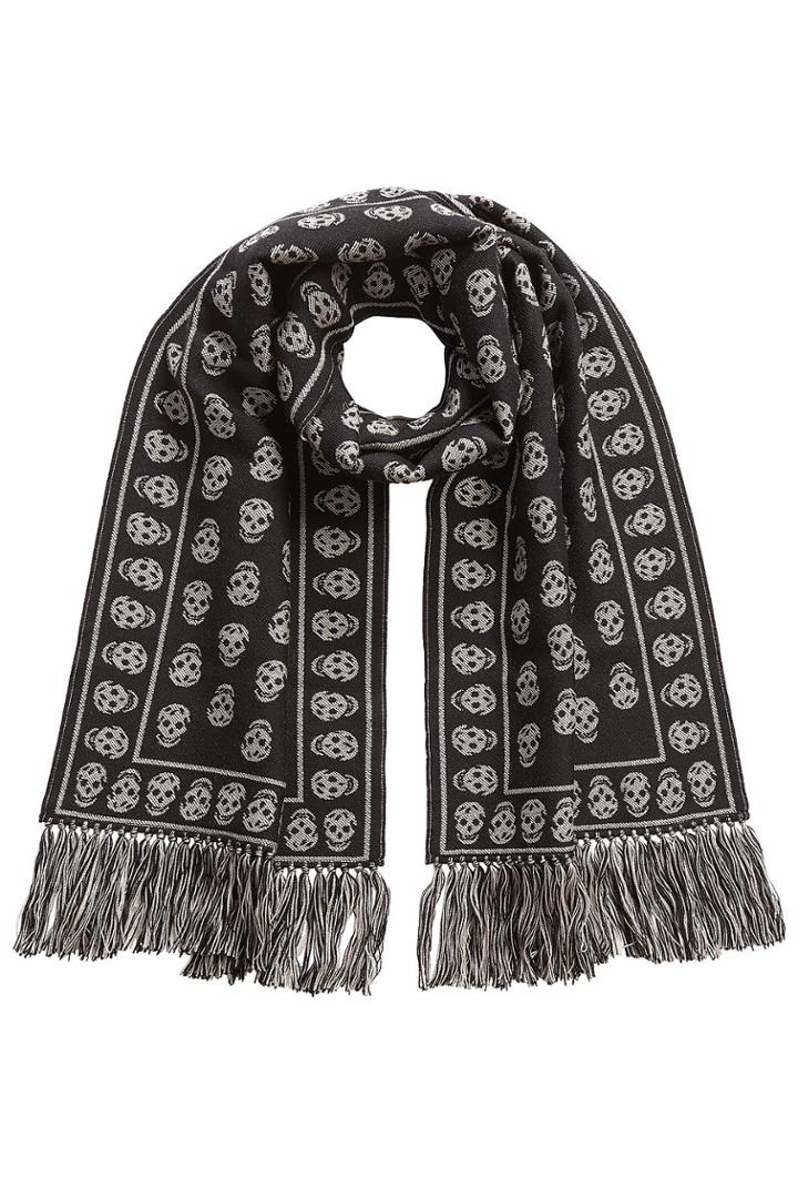 Alexander Mcqueen Alexander Mcqueen Wool Upside Down Skull Scarf - Black