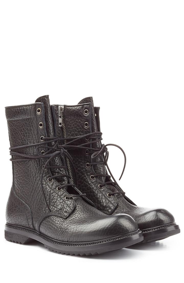 Rick Owens Men Textured Leather Army Boots