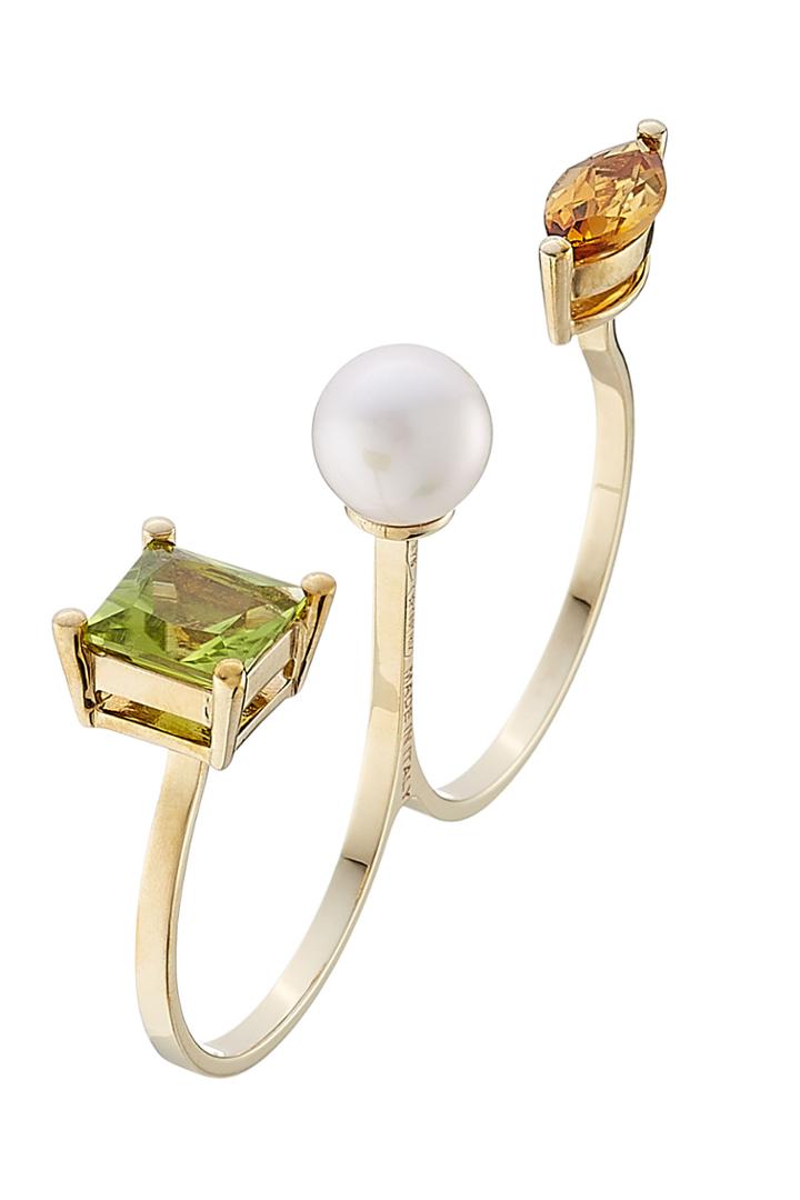 Delfina Delettrez Delfina Delettrez 9k Gold Ring With Peridot, Marquise Citrina And Pearl
