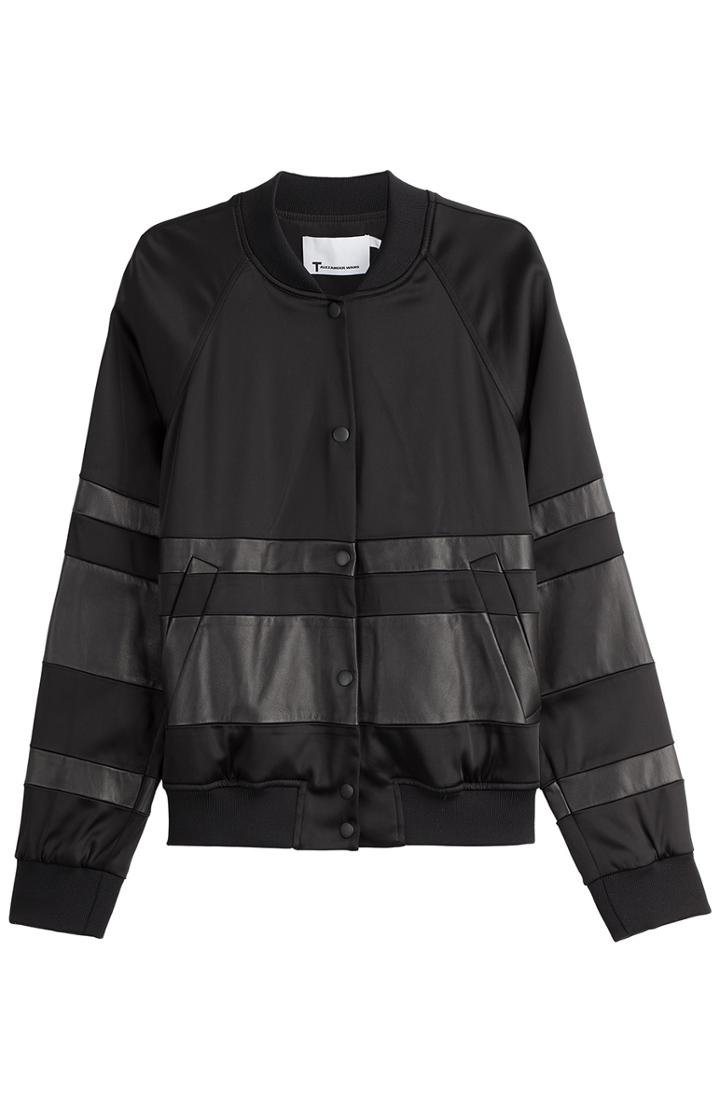 T By Alexander Wang Leather Detailed Baseball Jacket