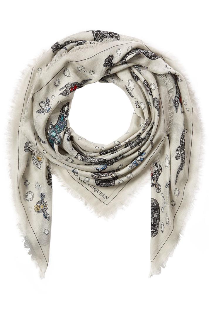 Alexander Mcqueen Alexander Mcqueen Jeweled Skull Print Scarf With Silk - Multicolored