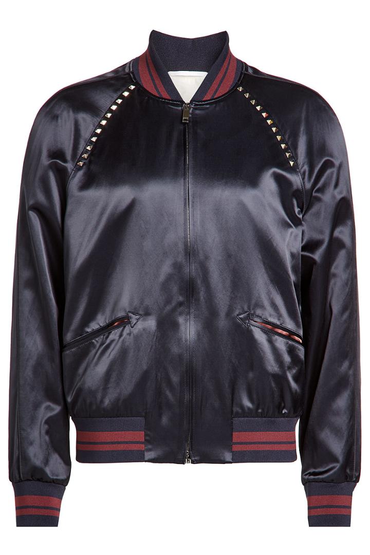 Valentino Valentino Satin Bomber Jacket With Rockstuds