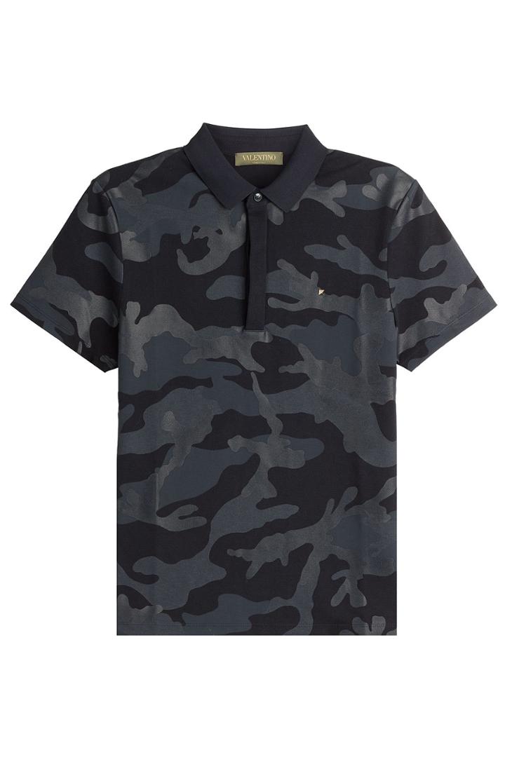 Valentino Valentino Printed Cotton Polo Shirt - Blue