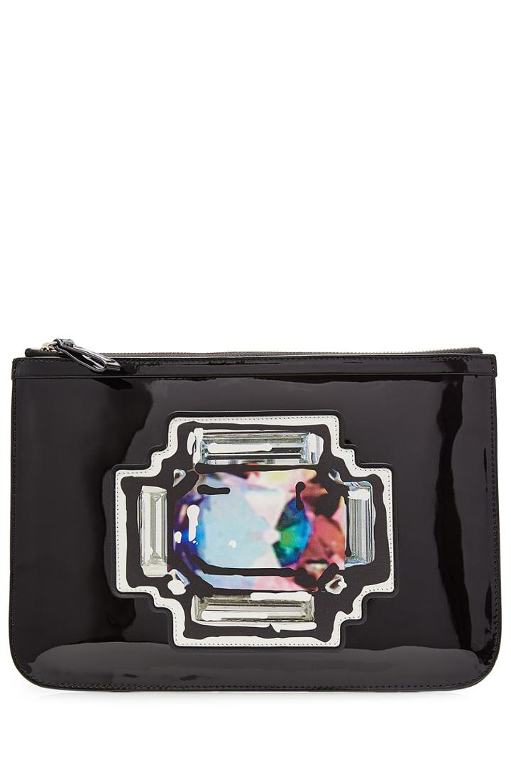 Pierre Hardy Pierre Hardy Patent Leather Clutch With Printed Patch - Black