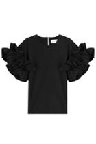 Victoria, Victoria Beckham Victoria, Victoria Beckham Cotton Top With Ruffled Sleeves - Black
