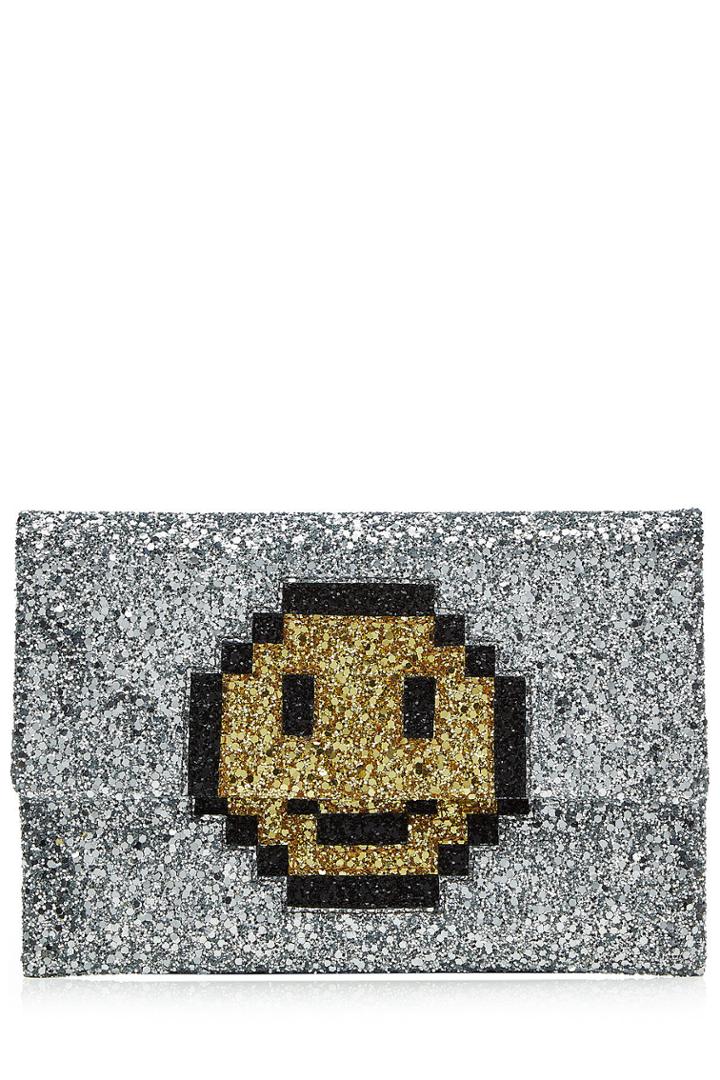 Anya Hindmarch Anya Hindmarch Valorie Pixel Smiley Leather Clutch With Glitter - None