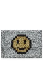Anya Hindmarch Anya Hindmarch Valorie Pixel Smiley Leather Clutch With Glitter - None