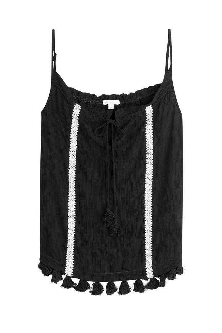 Ella Moss Ella Moss Gauze Tank Top With Crochet Applique - Black