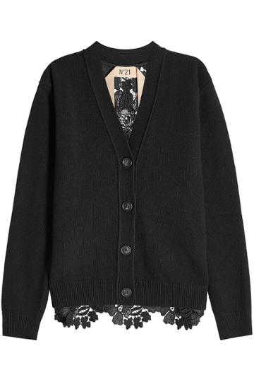 No.21 No.21 Fleece Wool Cardigan With Lace