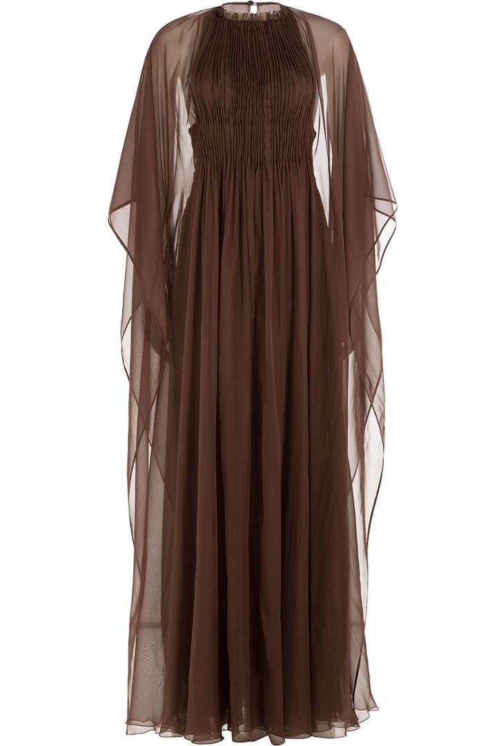 Valentino Valentino Floor Length Silk Gown With Chiffon Cape - Brown