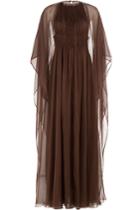 Valentino Valentino Floor Length Silk Gown With Chiffon Cape - Brown