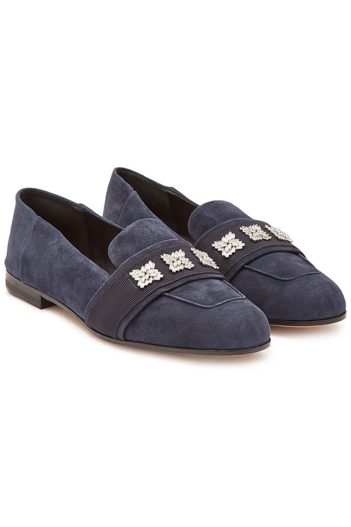 Max Mara Max Mara Claire Suede Loafers With Crystals