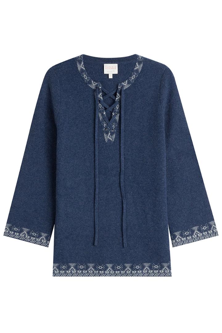 Claudia Schiffer Claudia Schiffer Wool And Cashmere Pullover With Lace-up Front - Blue