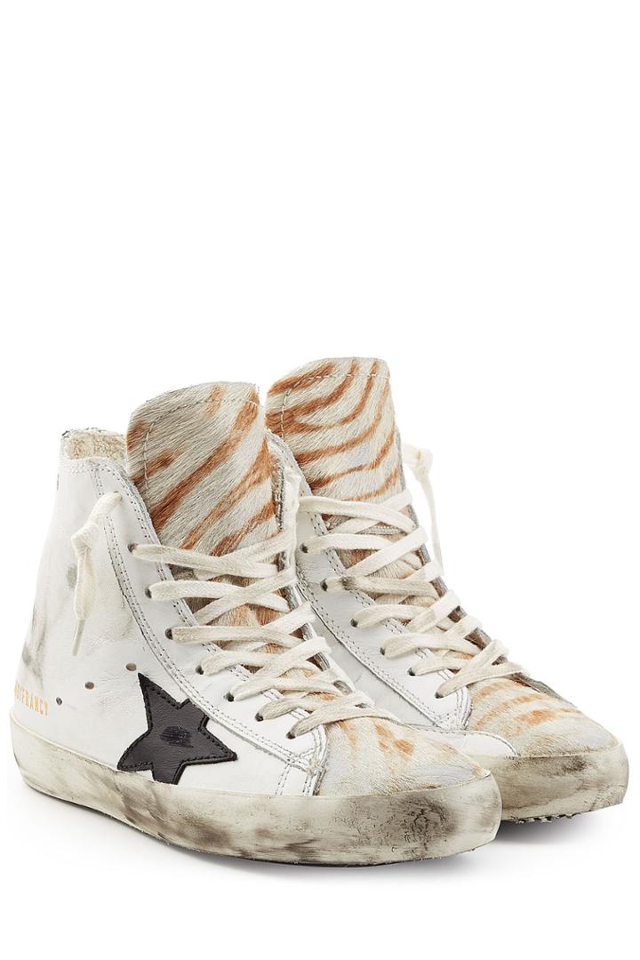 Golden Goose Golden Goose Francy Leather And Haircalf High-top Sneakers - White
