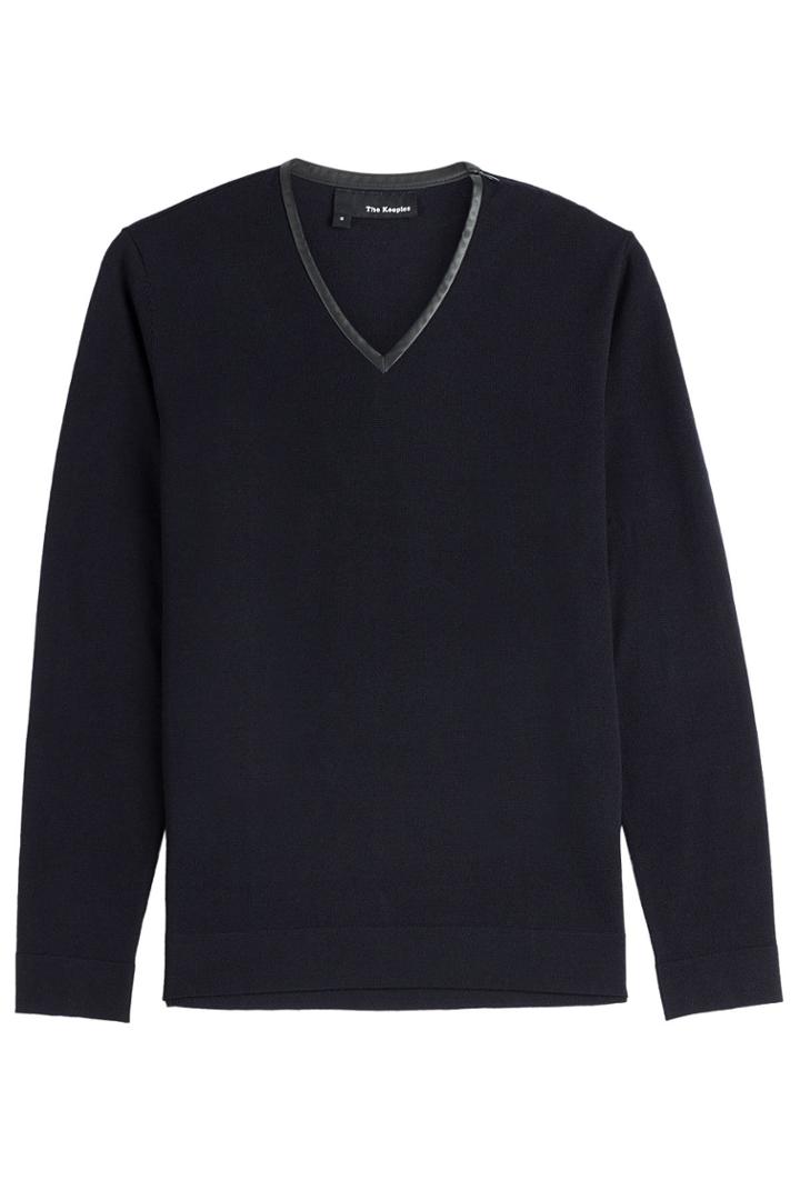 The Kooples The Kooples Merino Wool Pullover With Leather - Blue