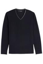 The Kooples The Kooples Merino Wool Pullover With Leather - Blue
