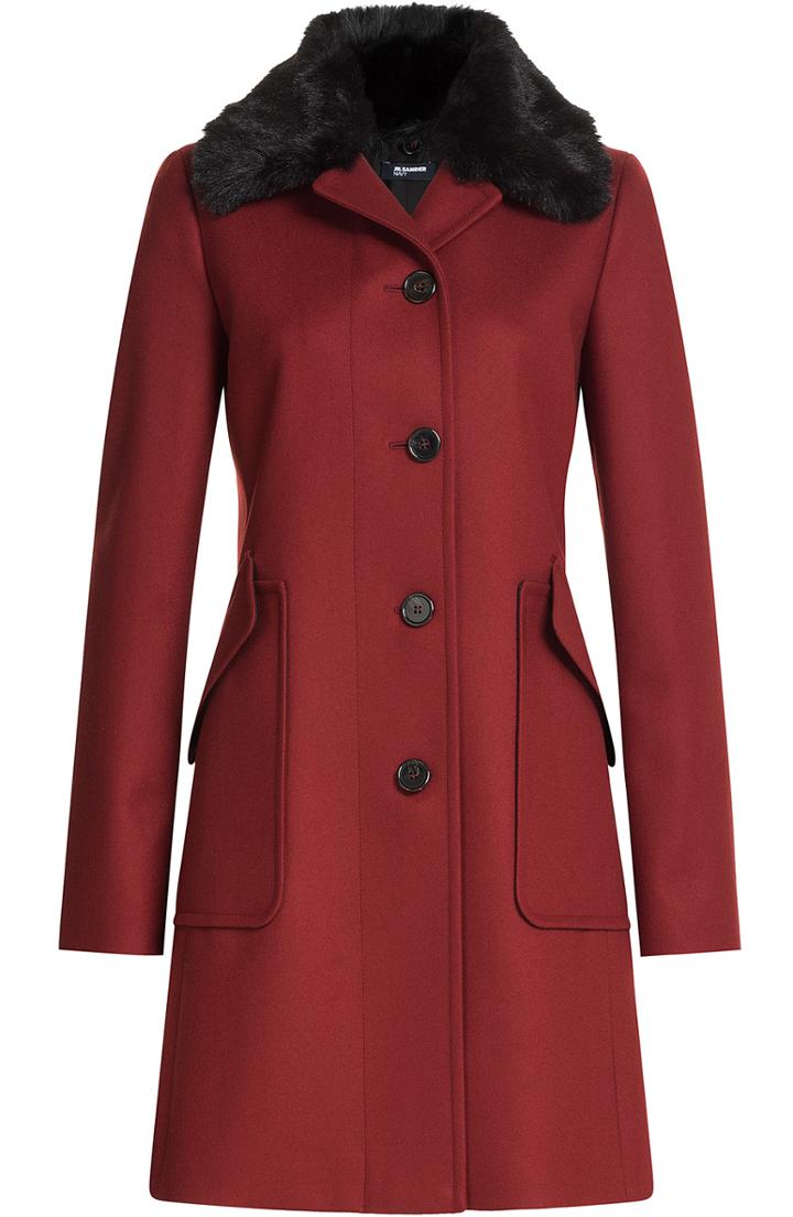 Jil Sander Navy Wool Coat With Faux Fur Collar