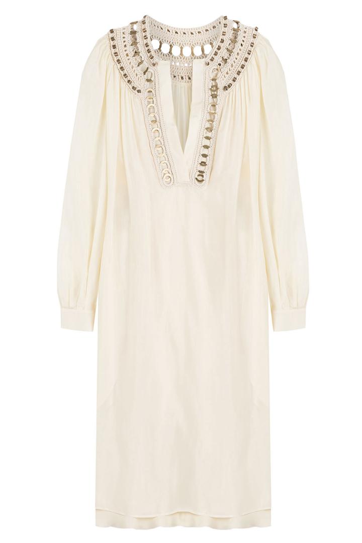Alberta Ferretti Alberta Ferretti Silk Tunic Dress With Embellished Crochet Trim