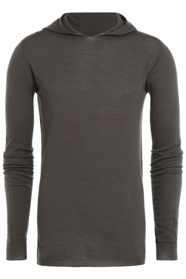 Rick Owens Men Rick Owens Men Virgin Wool Pullover With Hood - Grey