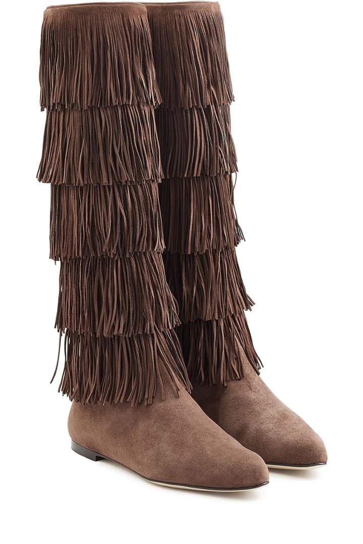 Paul Andrew Paul Andrew Fringed Suede Knee Boots - Brown