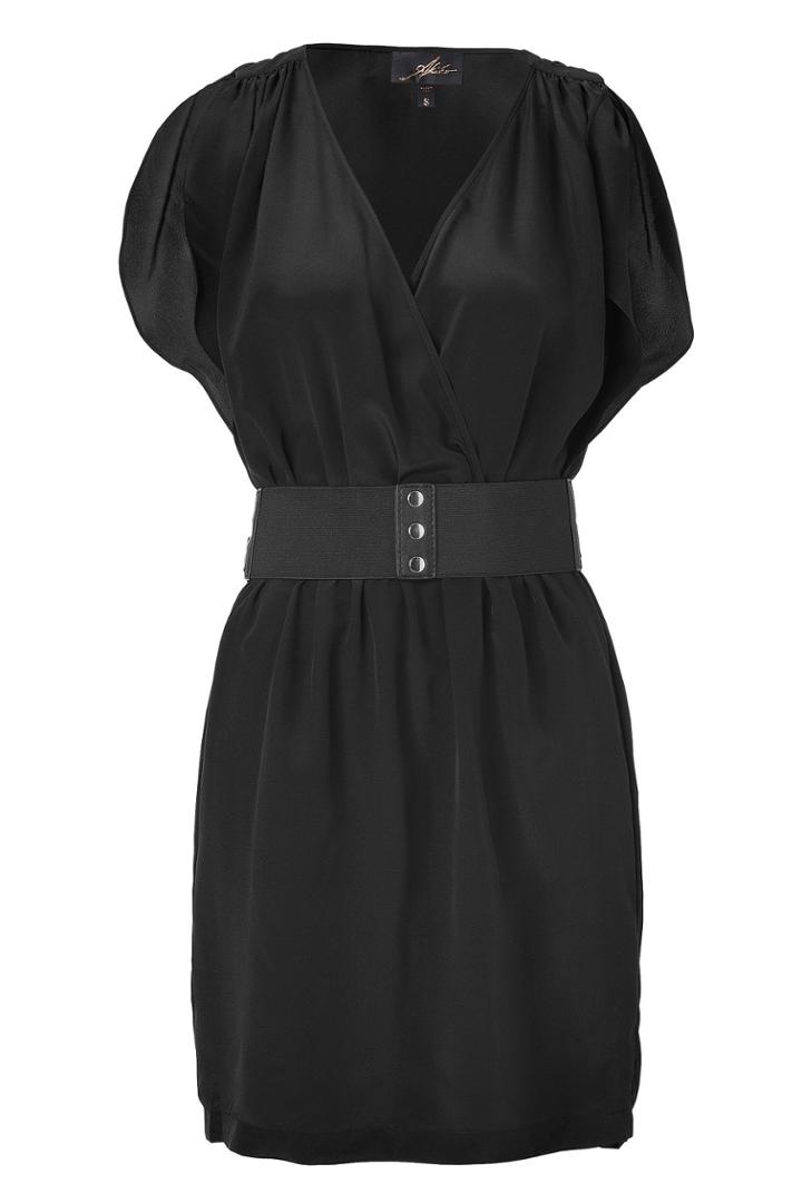 Akiko Akiko Black Belted Silk Surplus Dress