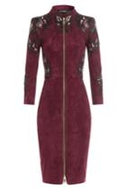 Jitrois Jitrois Embroidered Suede Mini Dress - Red