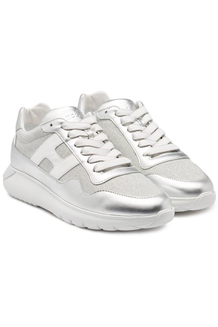 Hogan Hogan H371 Leather And Glitter Fabric Platform Sneakers
