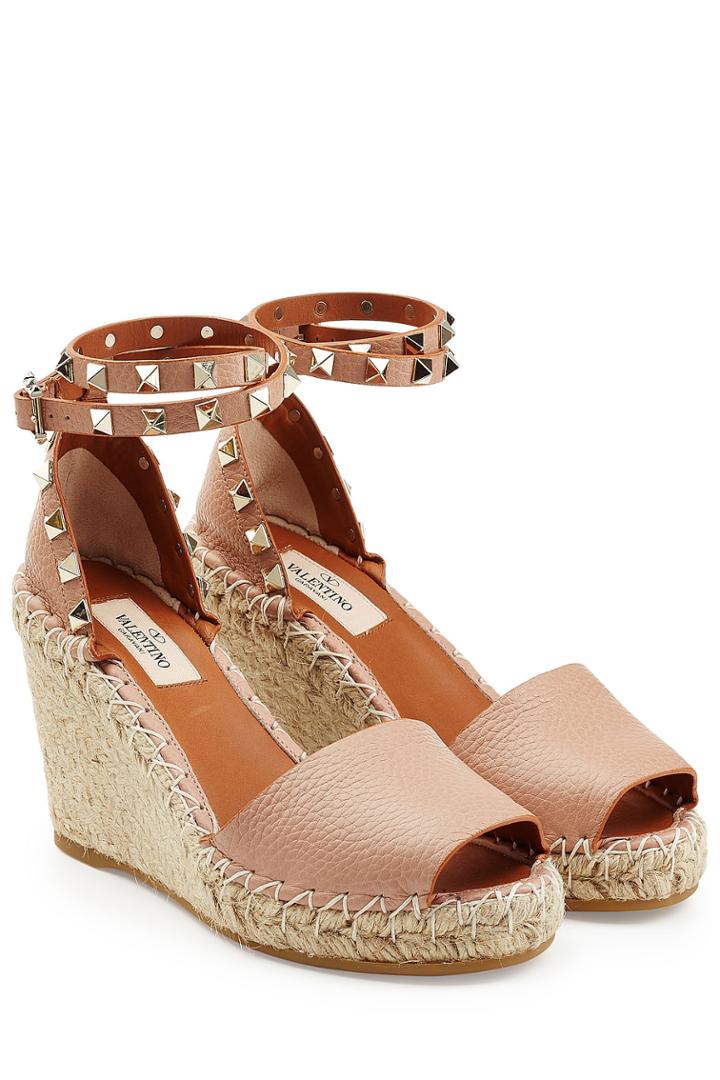Valentino Valentino Rockstud Leather Wedges - Beige