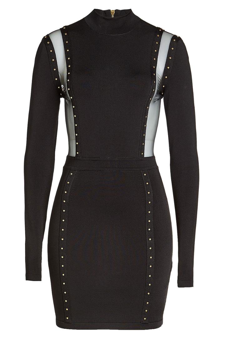Balmain Balmain Mini Dress With Sheer Panels And Stud Embellishment