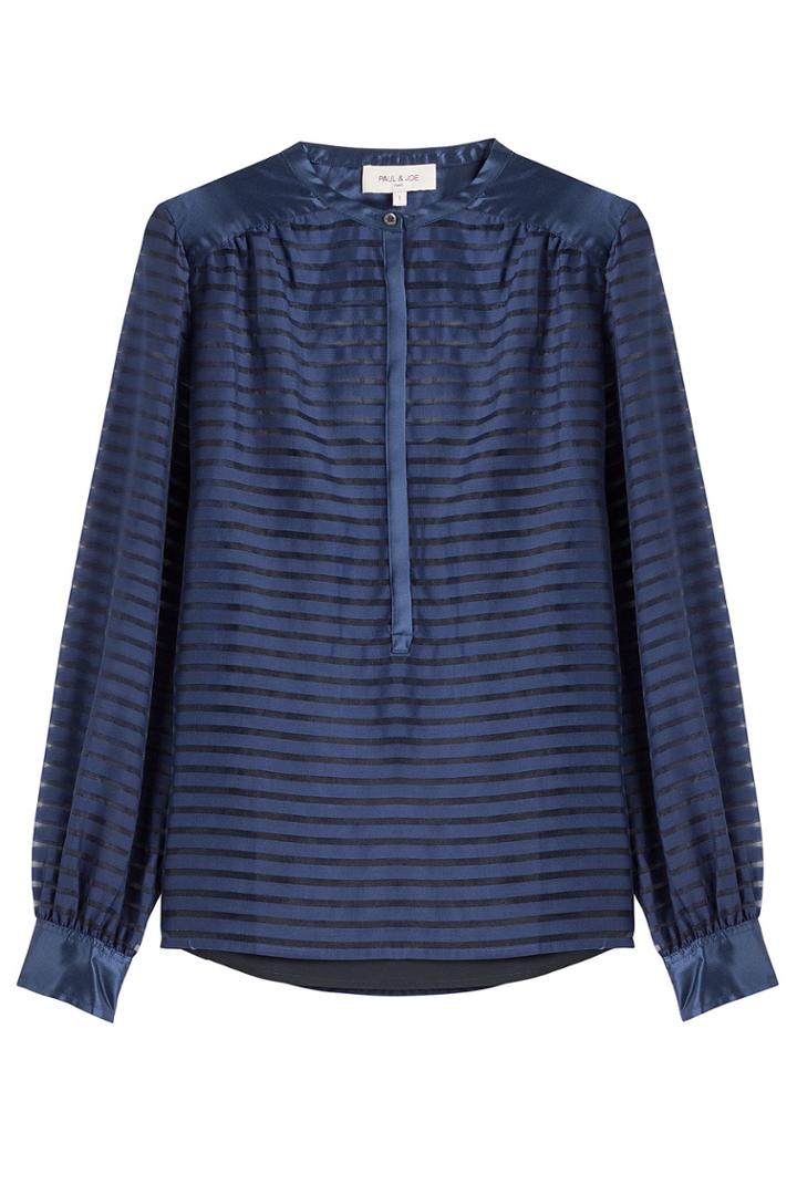 Paul & Joe Paul & Joe Sheer Panel Striped Silk Blouse