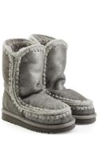 Mou Mou Metallic Eskimo 24 Wedge Sheepskin Boots - Grey