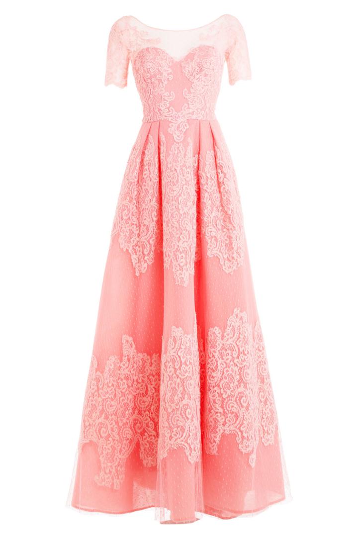 Zuhair Murad Zuhair Murad Floor Length Silk Blend Gown With Lace And Point D'esprit - Pink