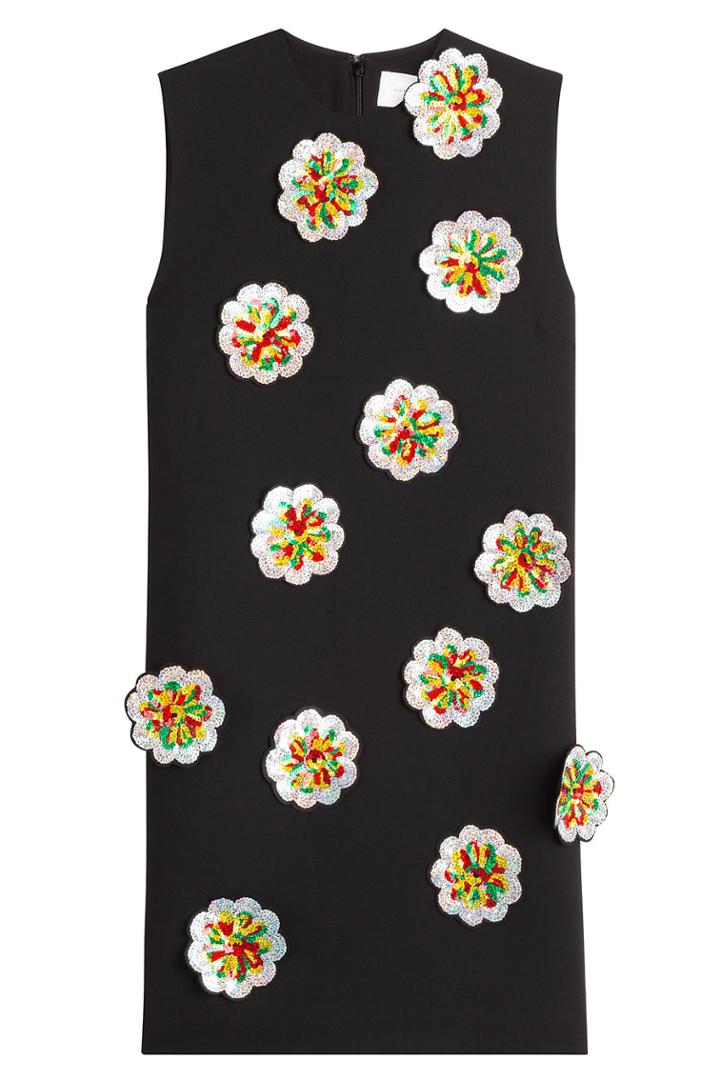 Victoria, Victoria Beckham Victoria, Victoria Beckham Crepe Shift Dress With Sequin Flower Applique - Black