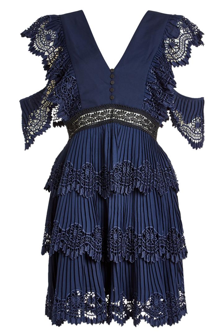 Self-portrait Self-portrait Pleated Dress With Embroidery