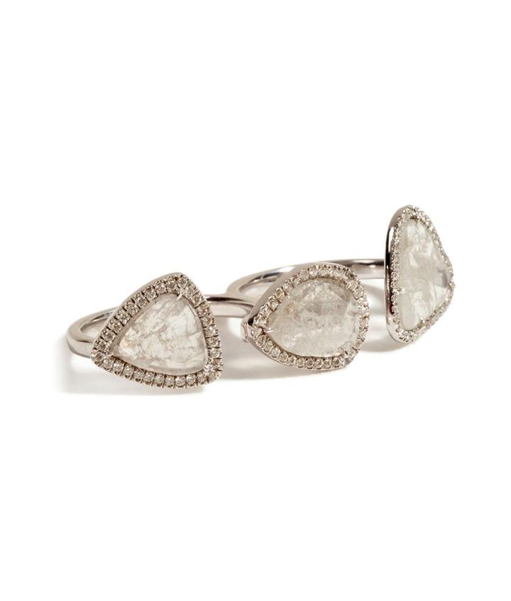 Susan Foster 18k Double Ring With Slice And Micro Pave Diamonds