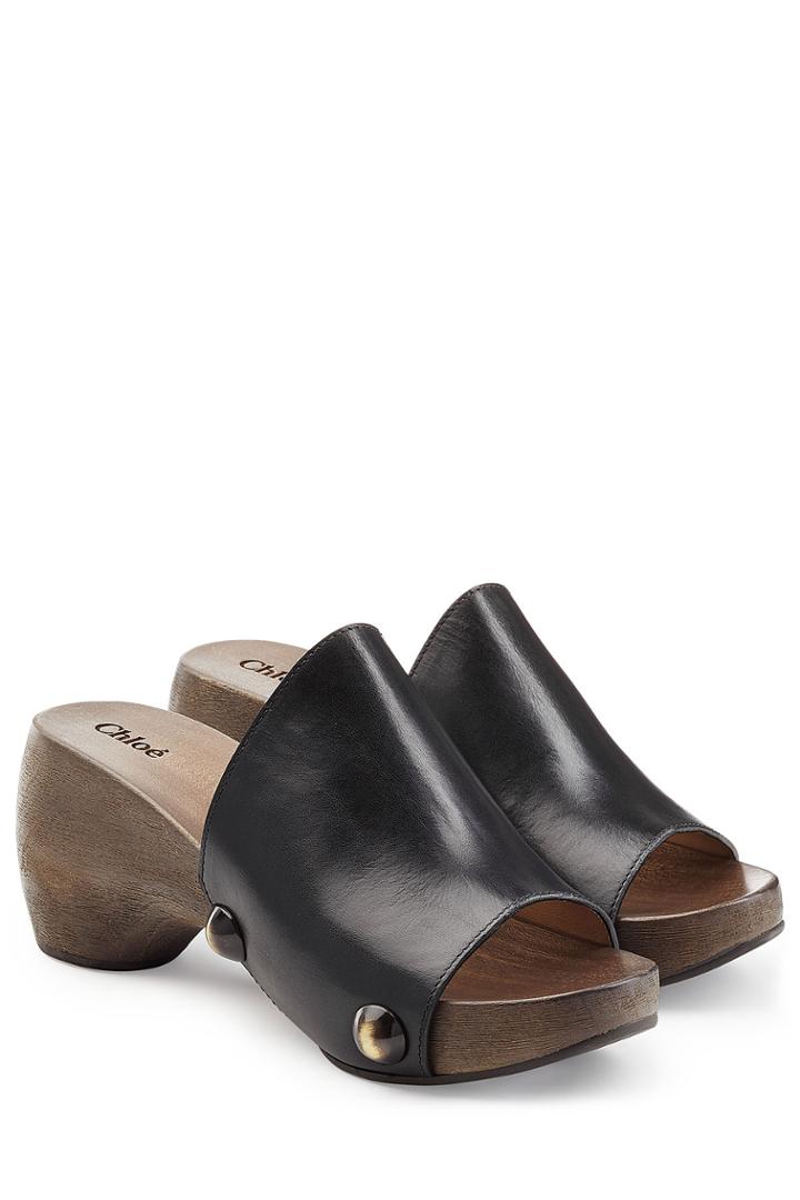Chloé Chloé Leather Slides - Black