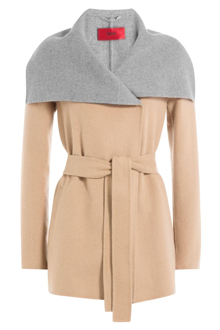 Hugo Hugo Falines Wool Blend Coat With Cashmere - Beige
