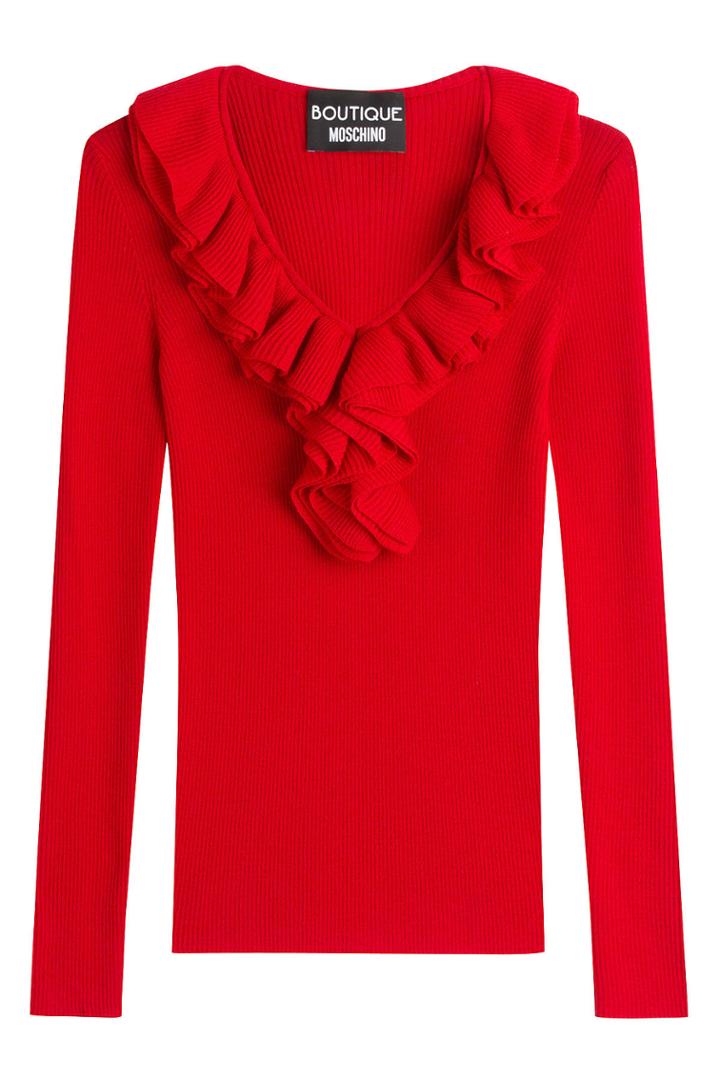 Boutique Moschino Boutique Moschino Ribbed Knit Top With Ruffle Collar - None