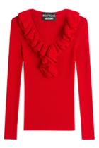 Boutique Moschino Boutique Moschino Ribbed Knit Top With Ruffle Collar - None